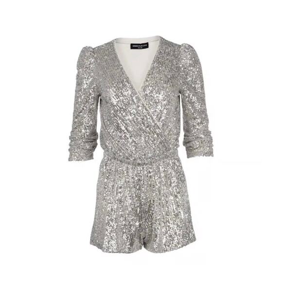 Generation Love Allegra Sequined Faux Wrap Jumpsuit Silver XS - Picture 1 of 7